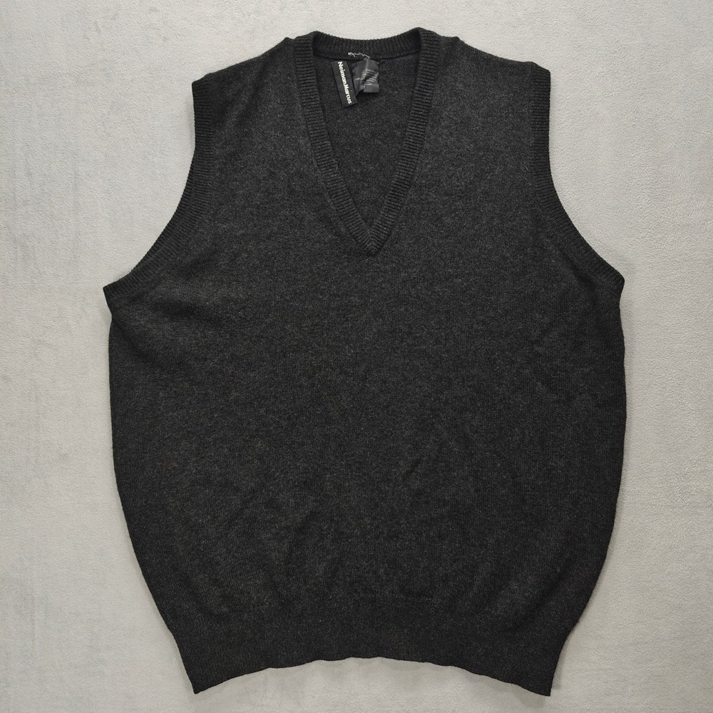 Neiman Marcus Cashmere Sweater Vest Mens XL Heathered Black Old Money Luxury